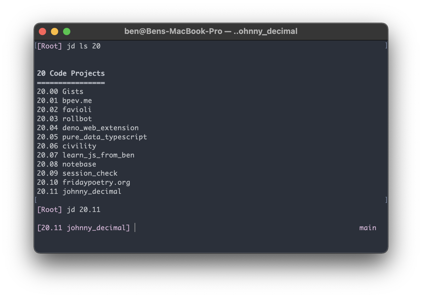 Using Johnny Decimal CLI